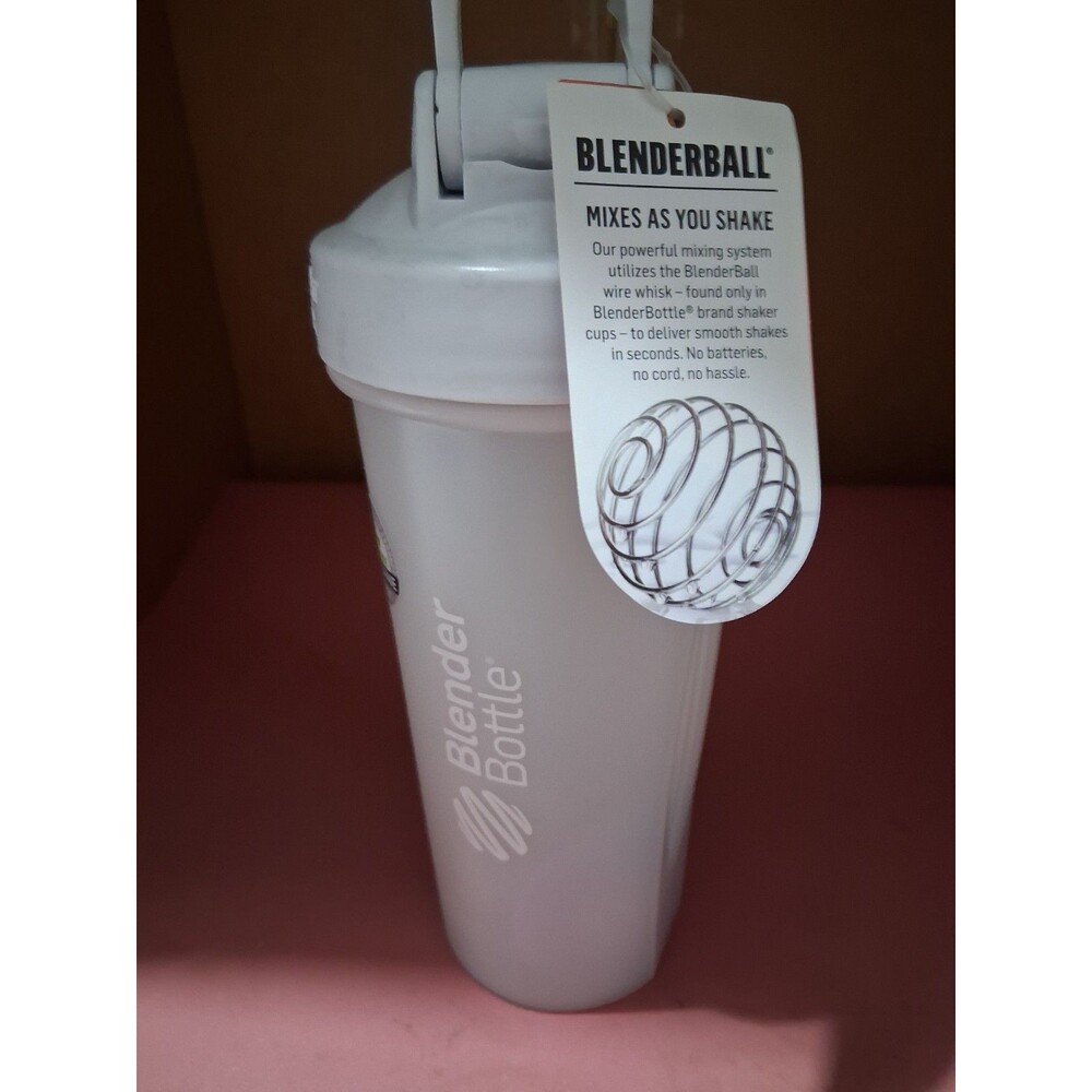BlenderBottle BPA-Free 20 fl oz Shaker Bottle w/ BlenderBall, White/Clear